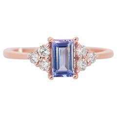 Enchanteresse bague en or rose 14k avec tanzanite pavée de diamants (1,01 ct) - IGI 