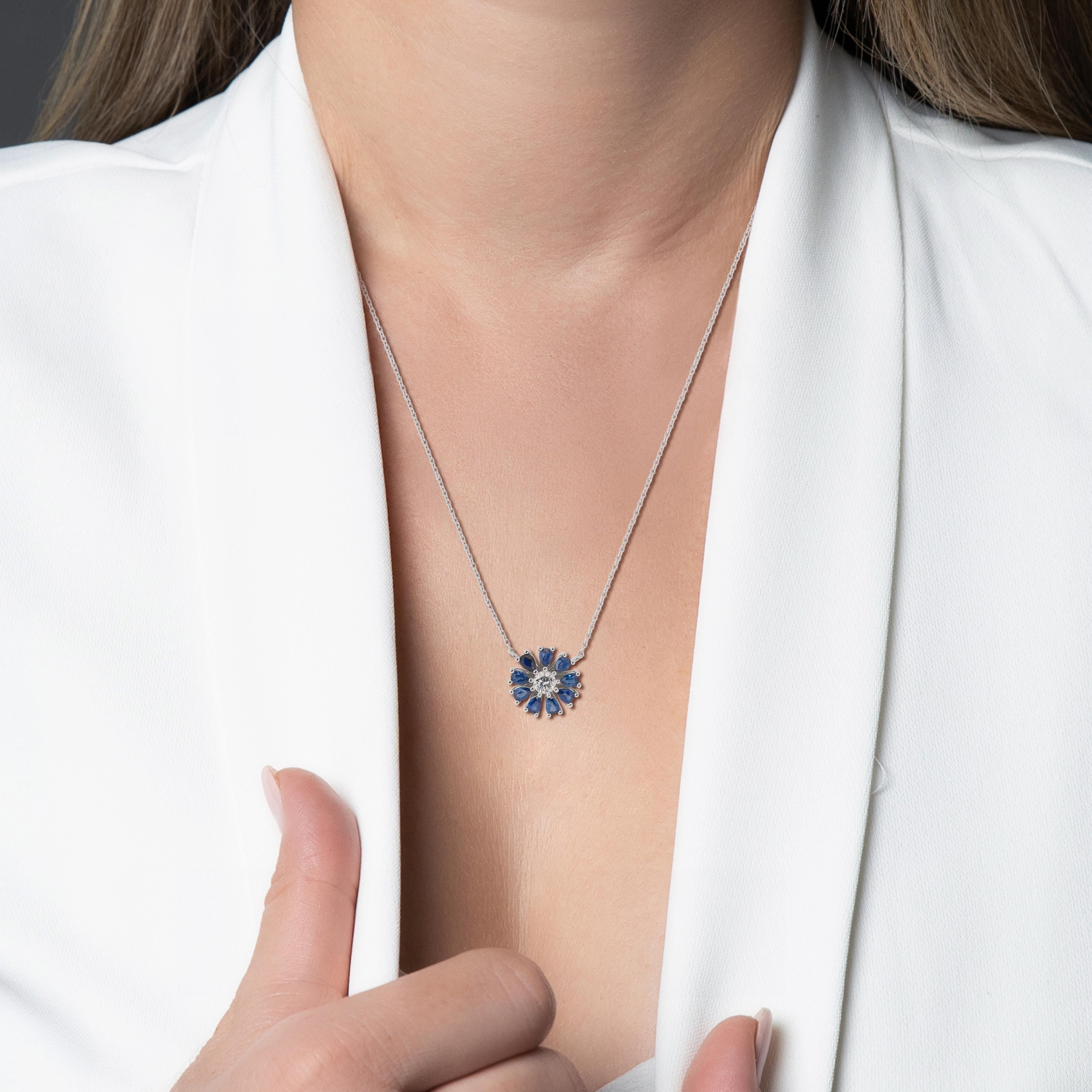 Enchanting 14k White Gold Natural Diamonds w/ Sapphires Necklace w/1.72 ct- IGI Certified

This dazzling necklace showcases a stunning combination of diamonds and sapphires, boasting IGI certification for guaranteed quality and authenticity. A