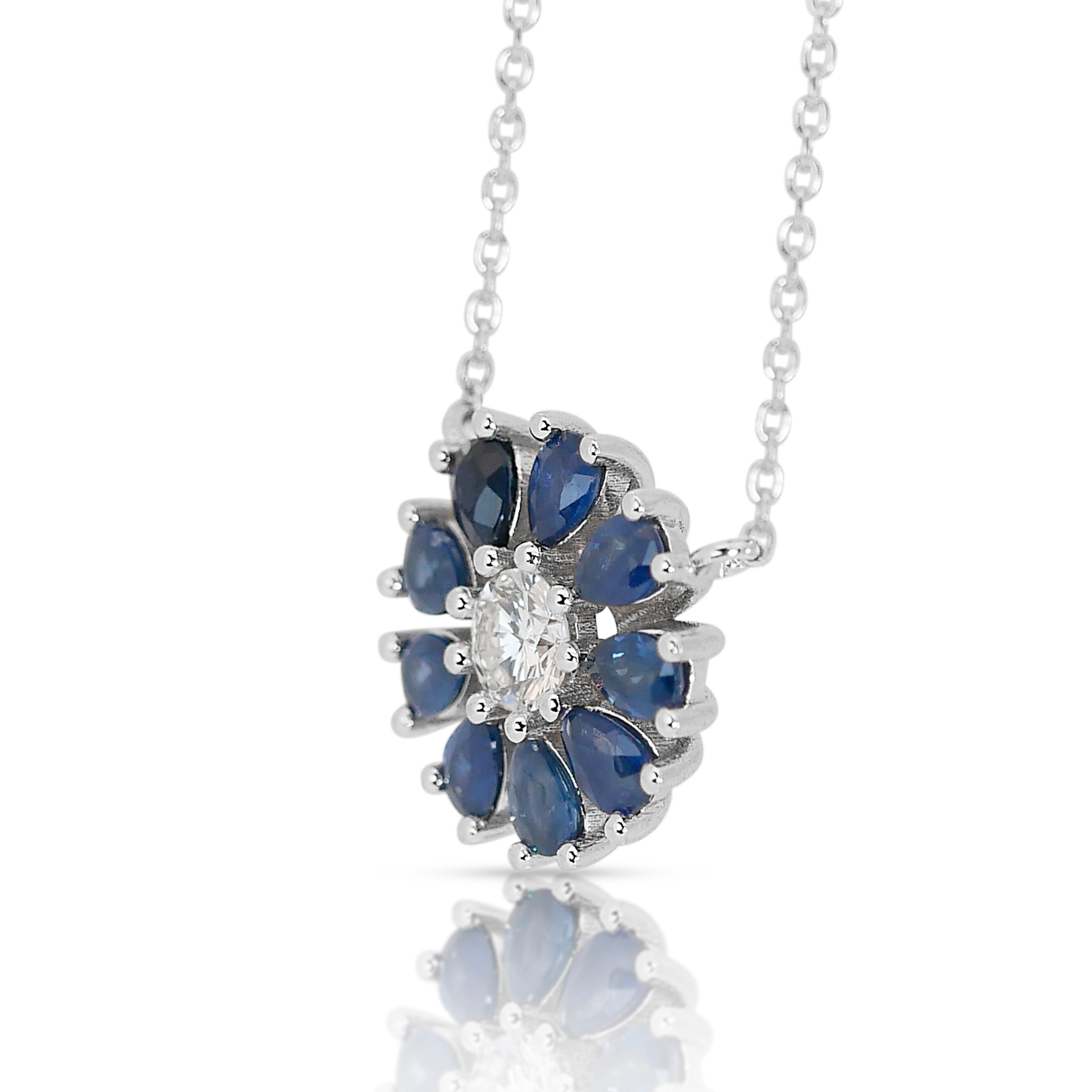 Enchanting 14k White Gold Natural Diamonds w/ Sapphires Necklace w/1.72 ct- IGI  For Sale 2
