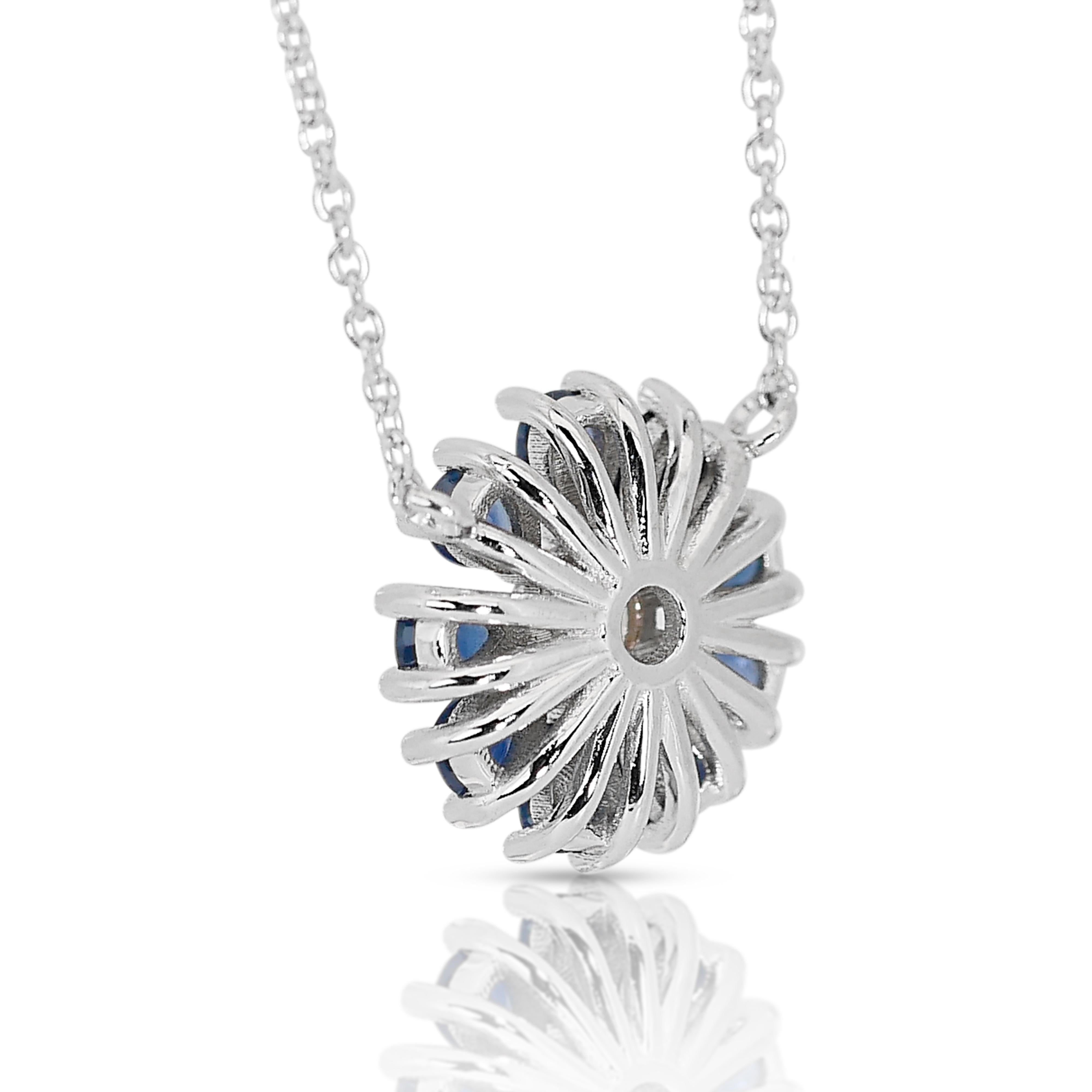 Enchanting 14k White Gold Natural Diamonds w/ Sapphires Necklace w/1.72 ct- IGI  For Sale 3