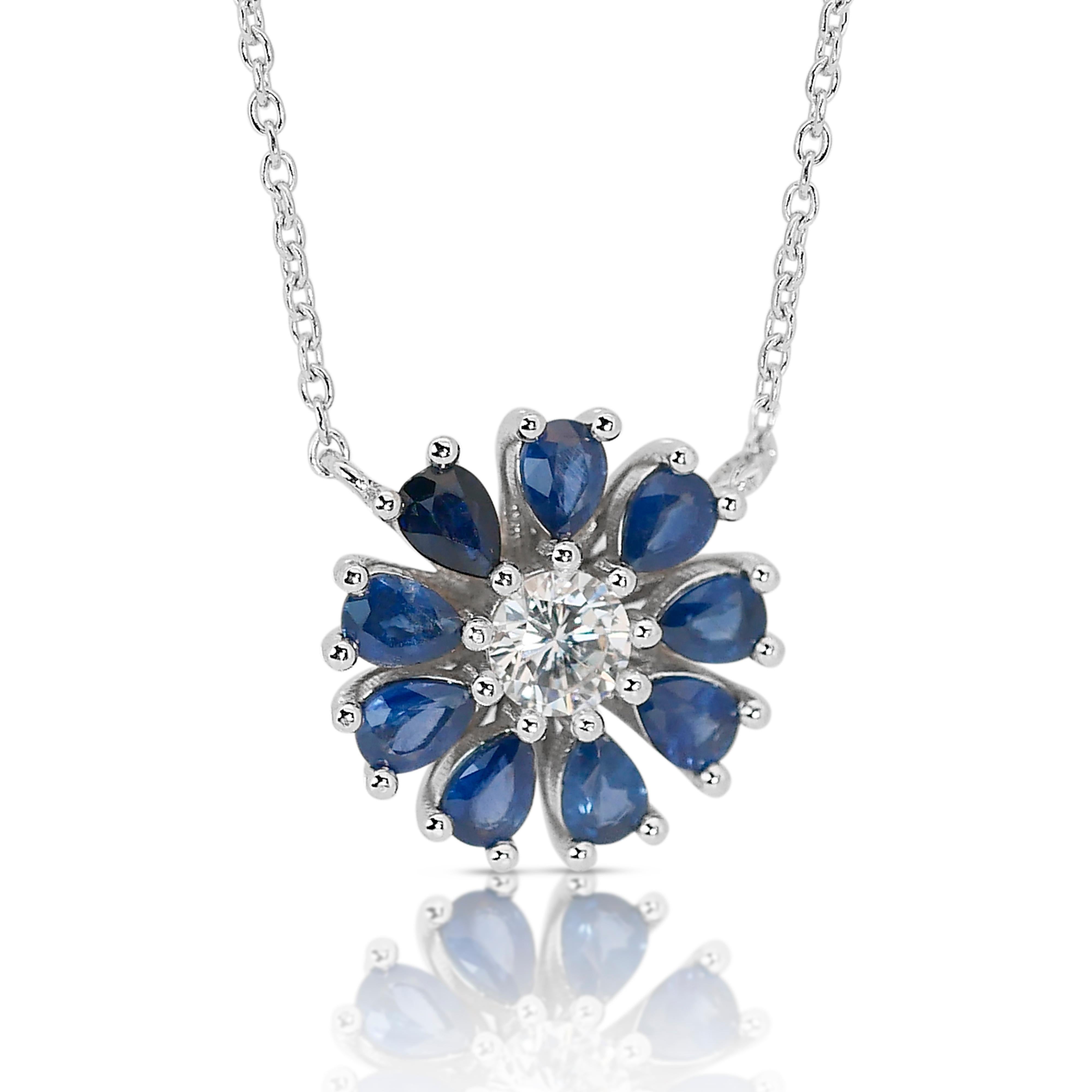 Enchanting 14k White Gold Natural Diamonds w/ Sapphires Necklace w/1.72 ct- IGI  For Sale 4