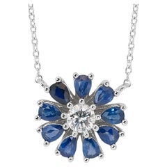 Enchanting 14k White Gold Natural Diamonds w/ Sapphires Necklace w/1.72 ct- IGI 