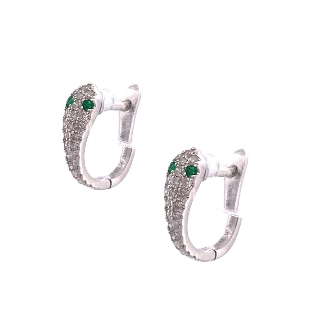 Enchanting 14k White Gold Snake Hoop Earrings with Green and White Diamonds


Embrace a touch of mystique and elegance with our Snake Hoop Earrings in 14k white gold.The eyes of the snake are accentuated with stunning green diamonds, and the body