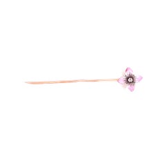 Enchanting 14k Yellow Gold Pink Enamel Flower Pin