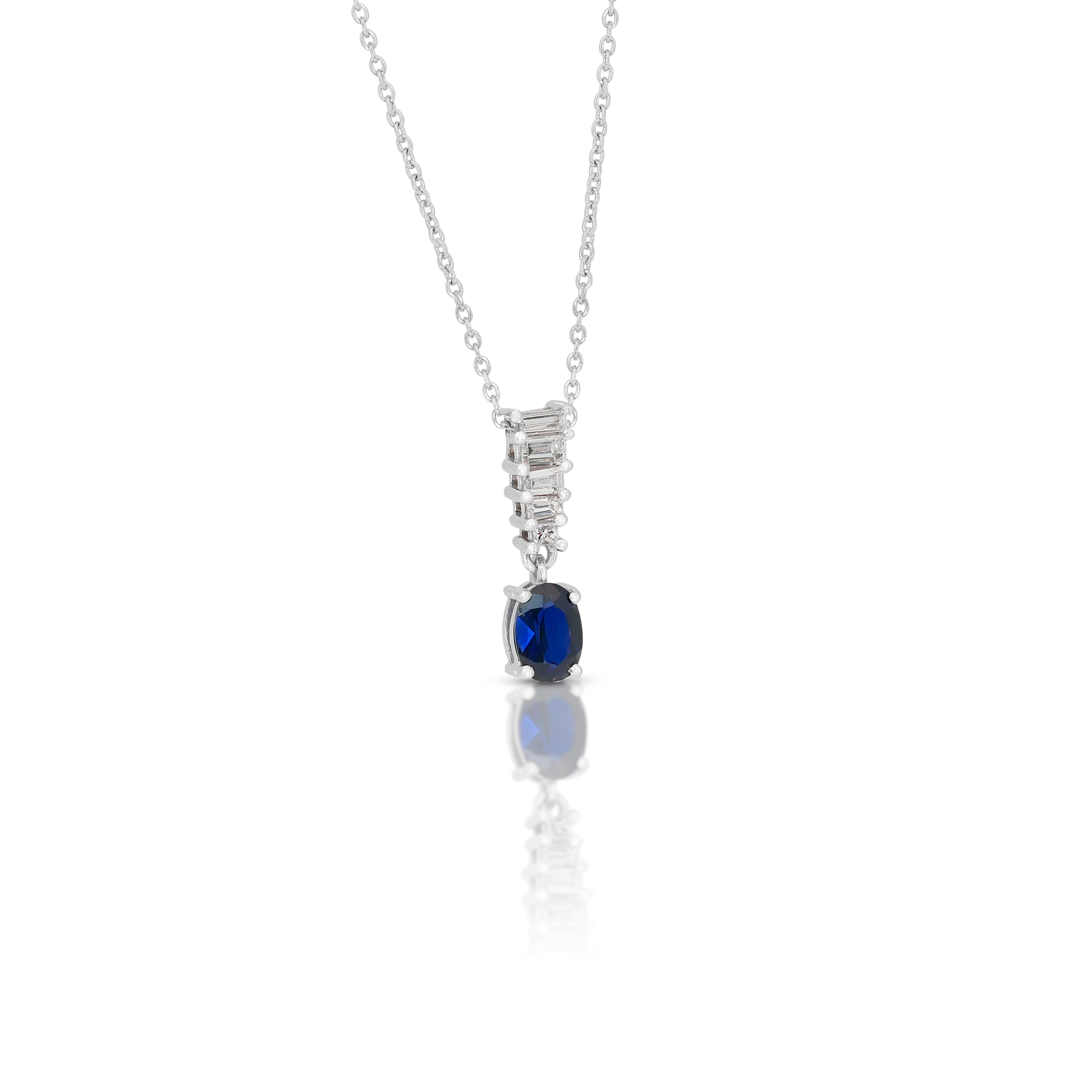 Incantevole collana con zaffiro e diamanti da 1,55 carati con ciondolo in oro bianco 18 carati In condizioni Nuovo in vendita a רמת גן, IL