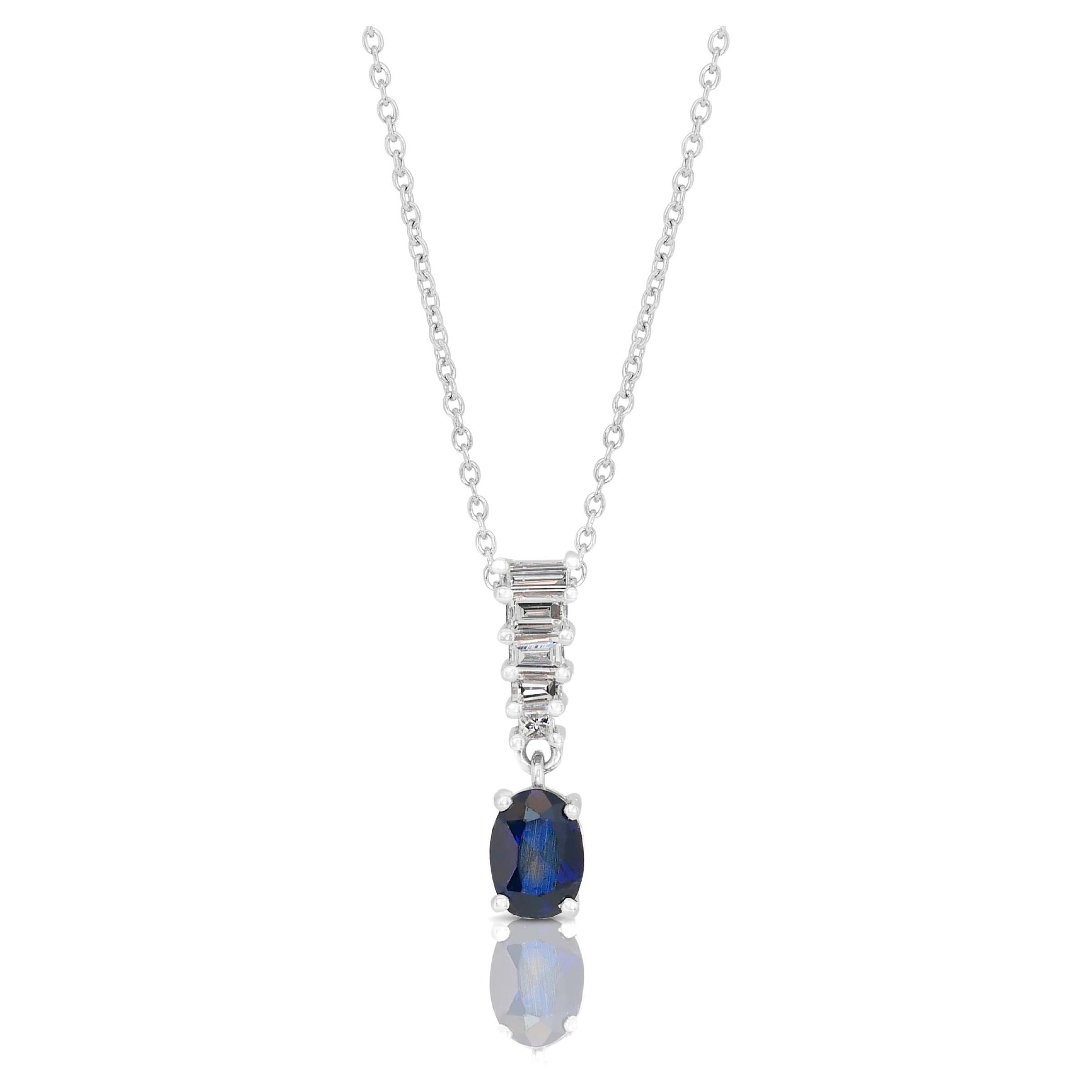 Enchanting 1.55ct Sapphire and Diamonds Necklace with Pendant in 18k White Gold