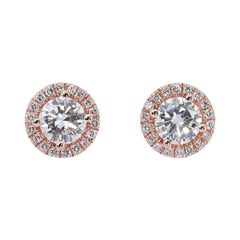 Enchanting 1.60ct Triple Excellent Ideal Cut Diamond Halo Stud Earrings