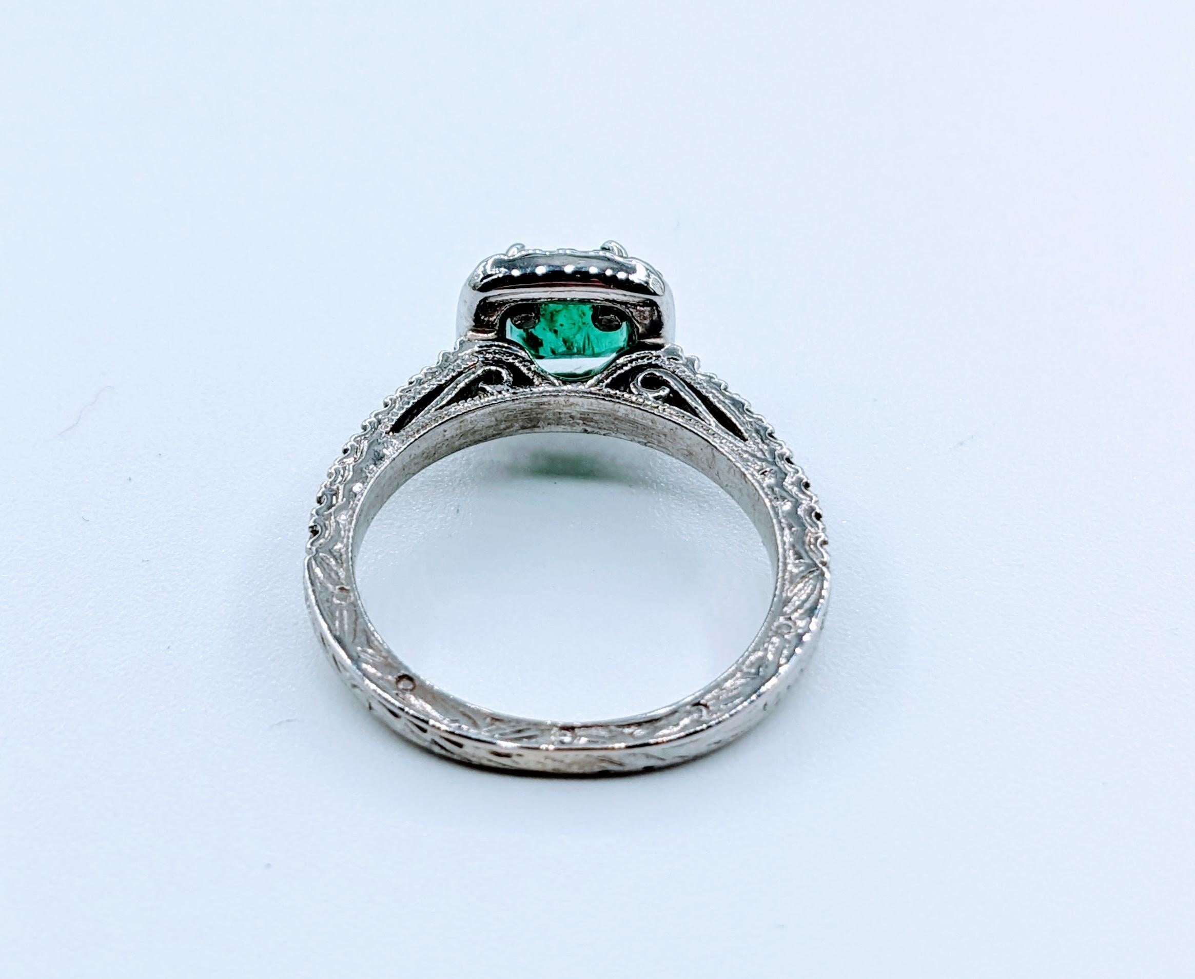 Enchanting 1.74ct Emerald & Diamond Halo Ring For Sale 2