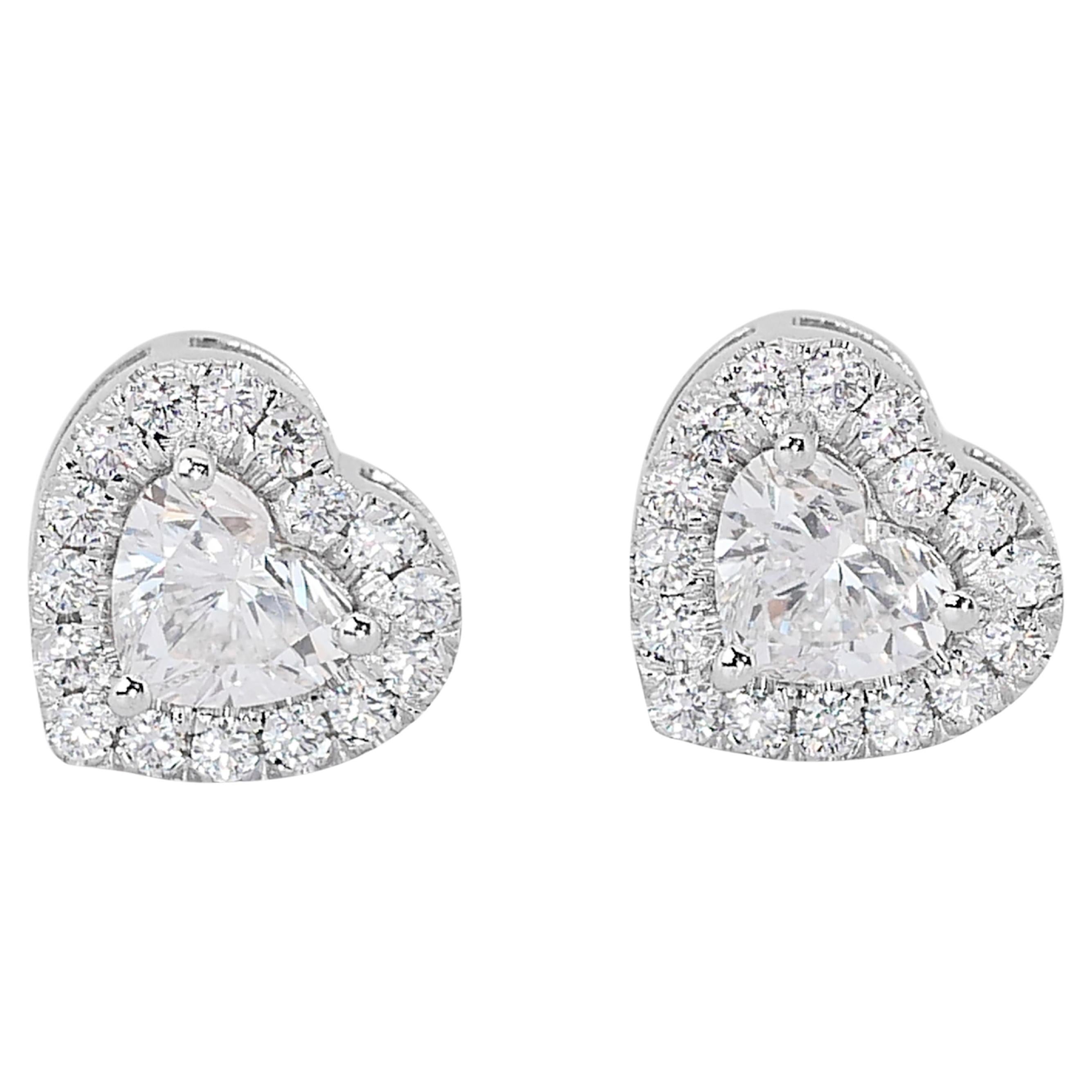 Enchanting 1.82ct Diamonds Heart Stud Earrings in 18k White Gold - GIA Certified
