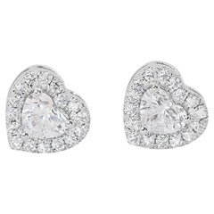 Enchanteresse clous d'oreilles cœur en or blanc 18 carats et diamants 1,82 carat certifiés GIA