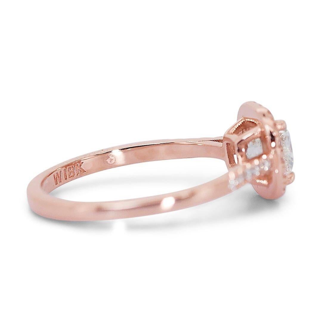 Brilliant Cut Enchanting 18K Rose Gold Halo Natural Diamond Ring with 1.19ct - GIA Certified For Sale