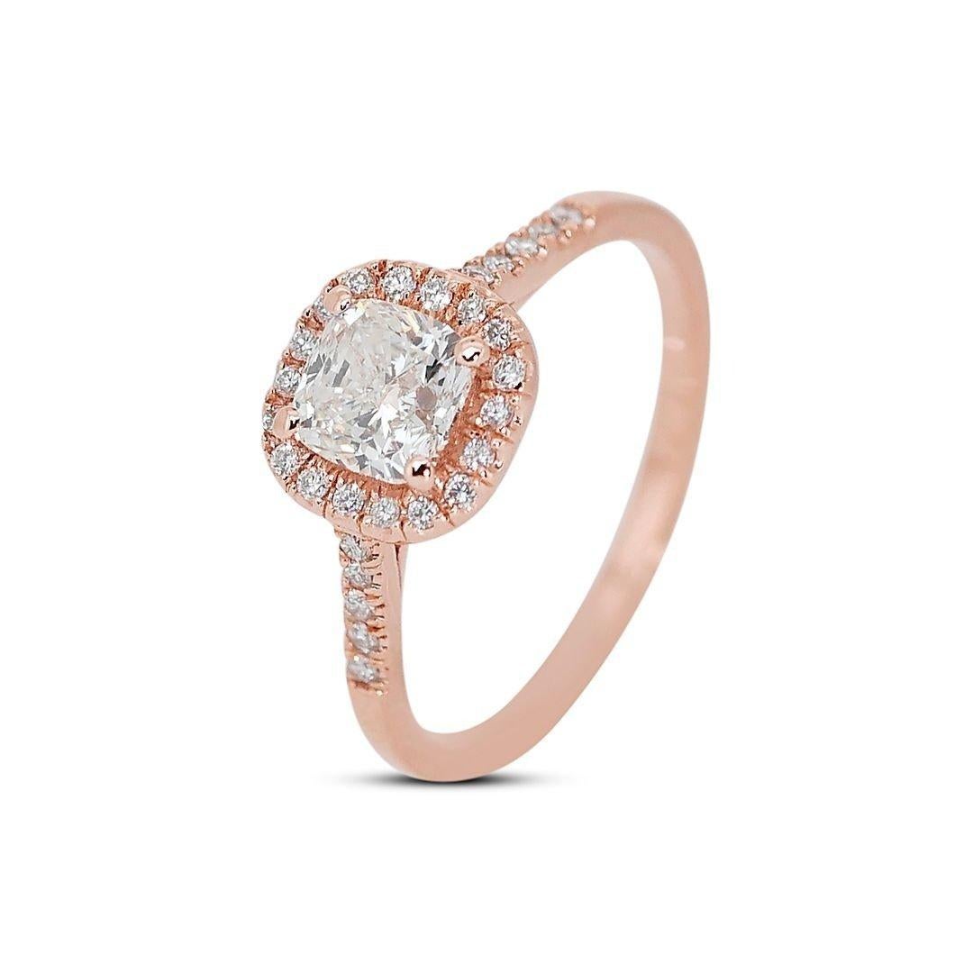 Enchanting 18K Rose Gold Halo Natural Diamond Ring with 1.19ct - GIA Certified In New Condition For Sale In רמת גן, IL