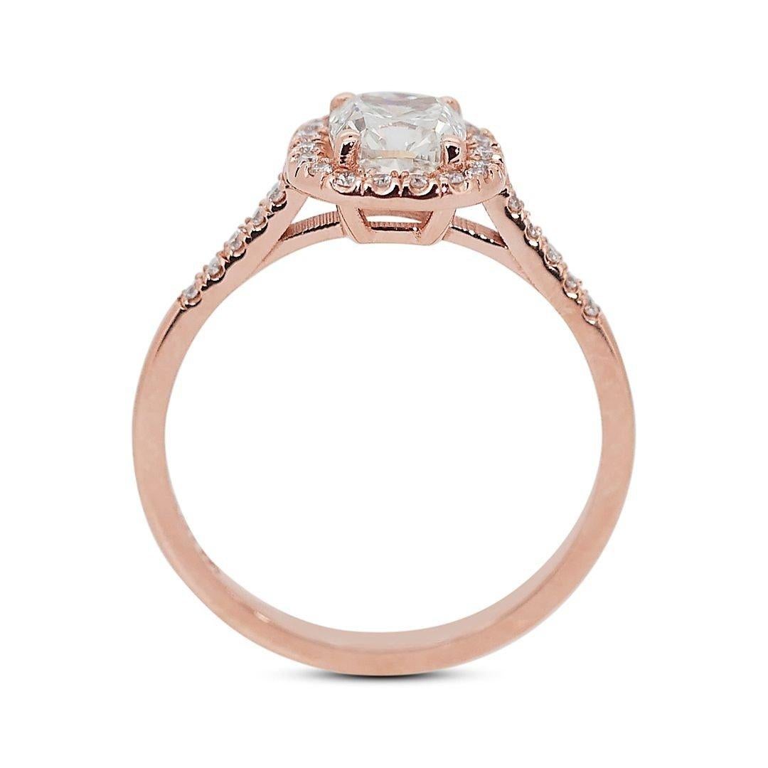 Enchanting 18K Rose Gold Halo Natural Diamond Ring with 1.19ct - GIA Certified For Sale 1