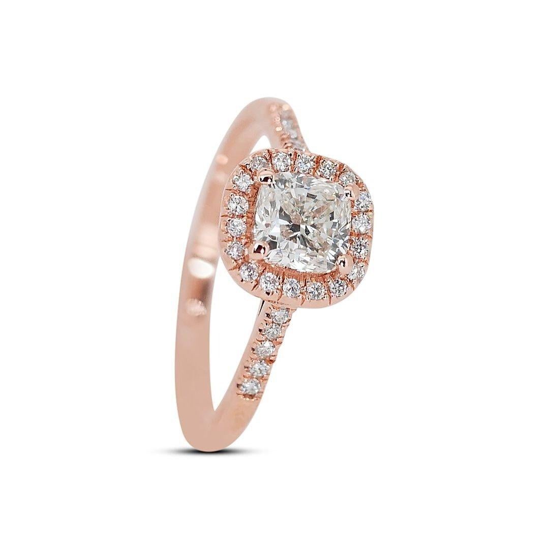 Enchanting 18K Rose Gold Halo Natural Diamond Ring with 1.19ct - GIA Certified For Sale 2