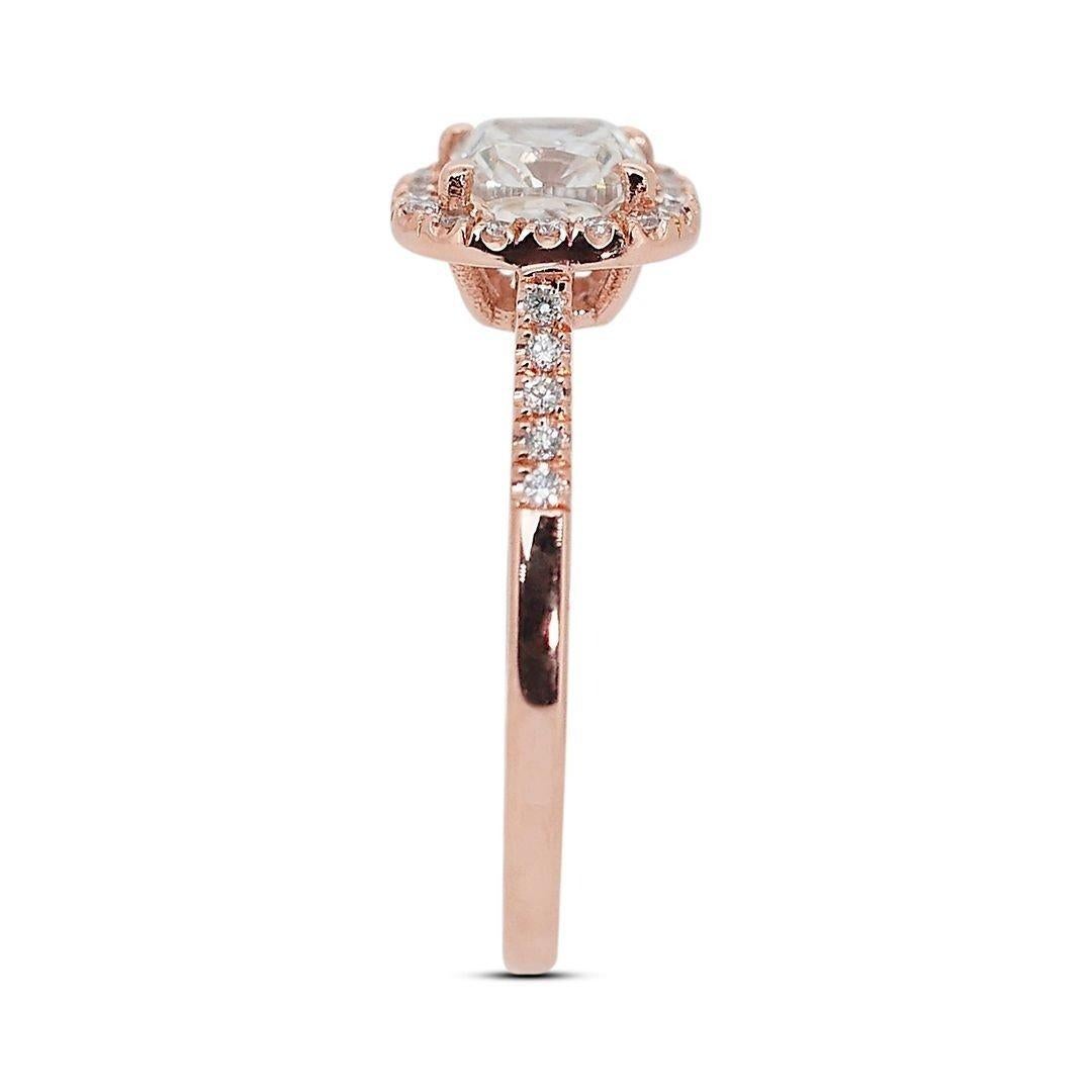 Enchanting 18K Rose Gold Halo Natural Diamond Ring with 1.19ct - GIA Certified For Sale 3