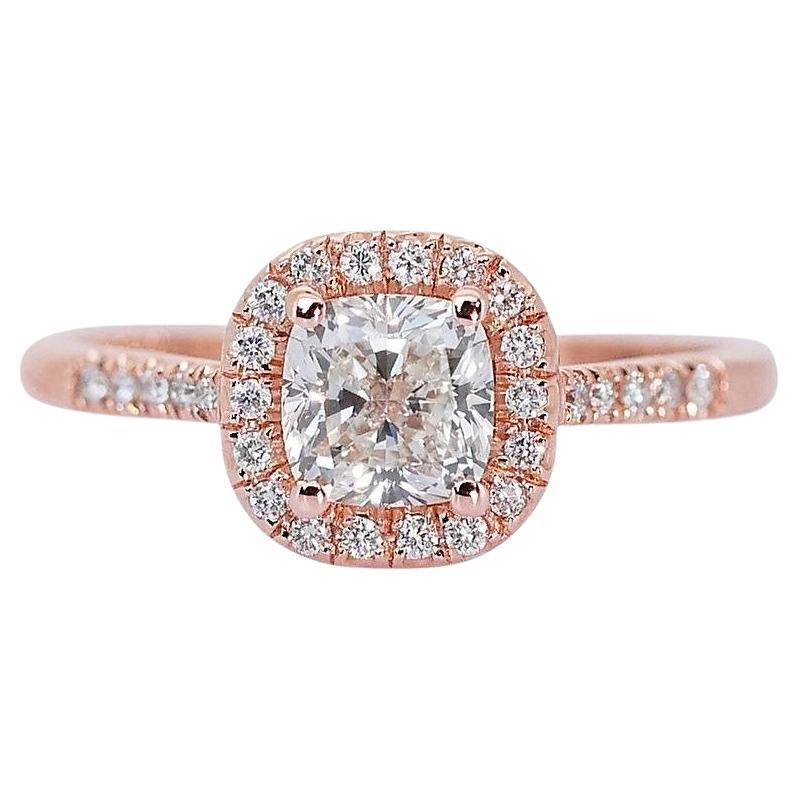 Enchanting 18K Rose Gold Halo Natural Diamond Ring with 1.19ct - GIA Certified For Sale