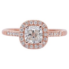 Enchanting 18K Rose Gold Halo Natural Diamond Ring with 1.19ct - GIA Certified