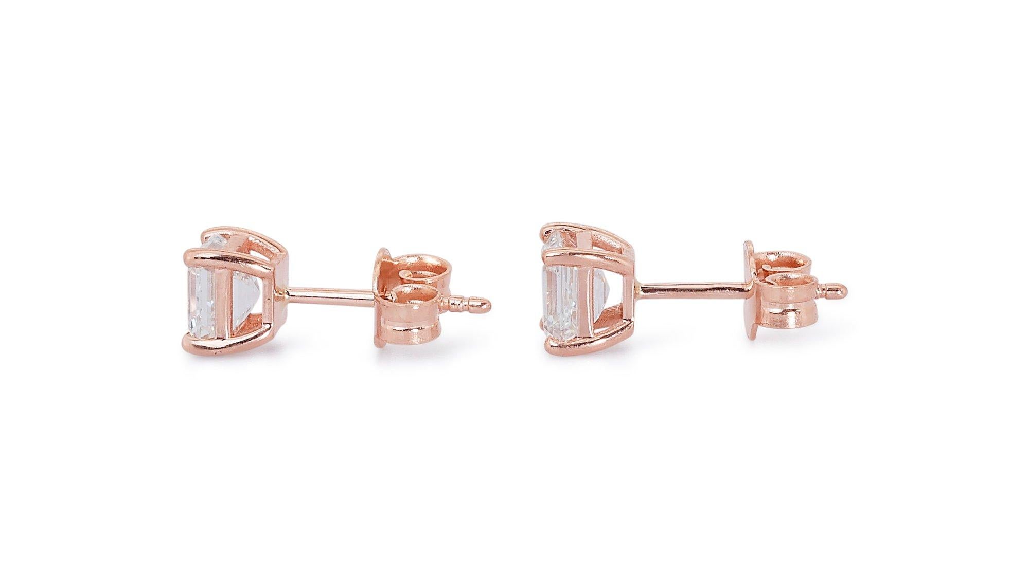 Enchanting 18K Rose Gold Natural Diamond Stud Earrings w/2.02ct - GIA Certified For Sale 2
