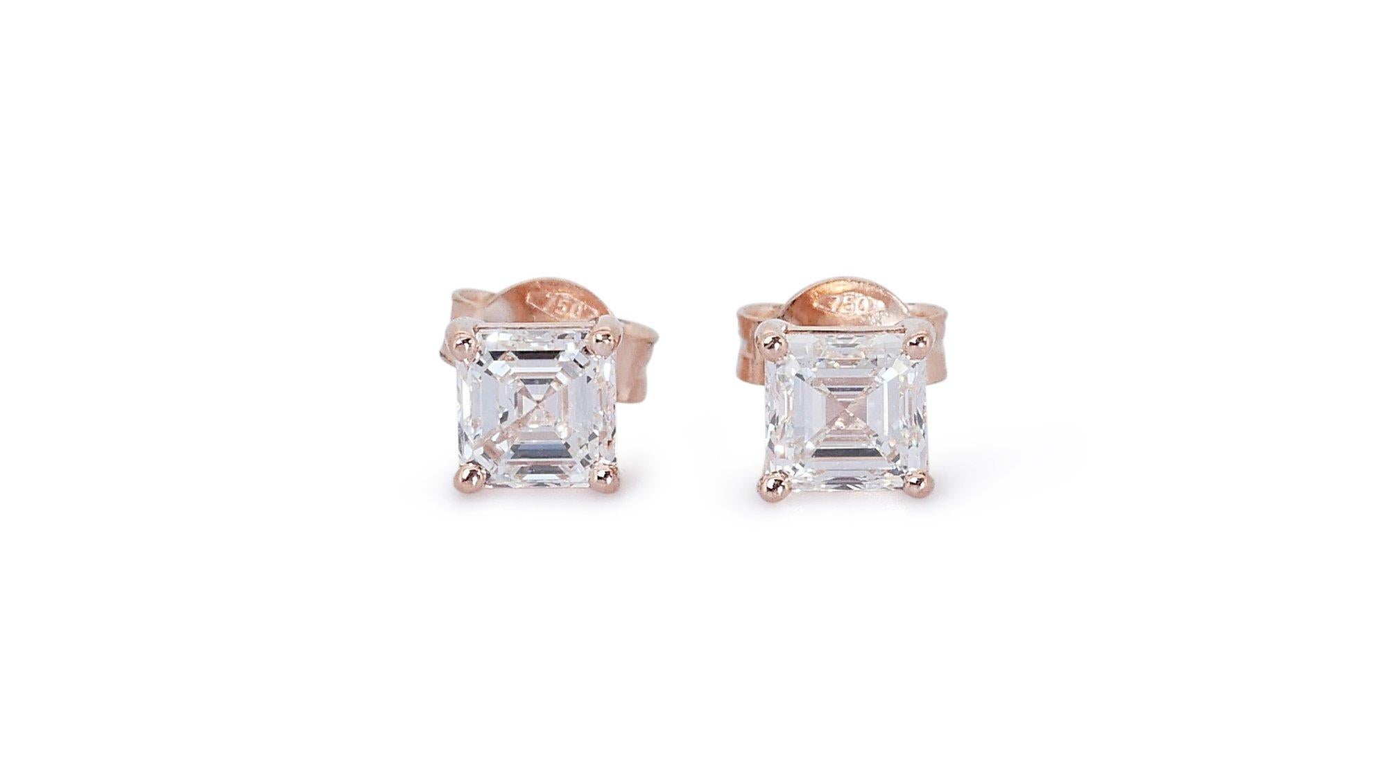 Enchanting 18K Rose Gold Natural Diamond Stud Earrings w/2.02ct - GIA Certified For Sale 4