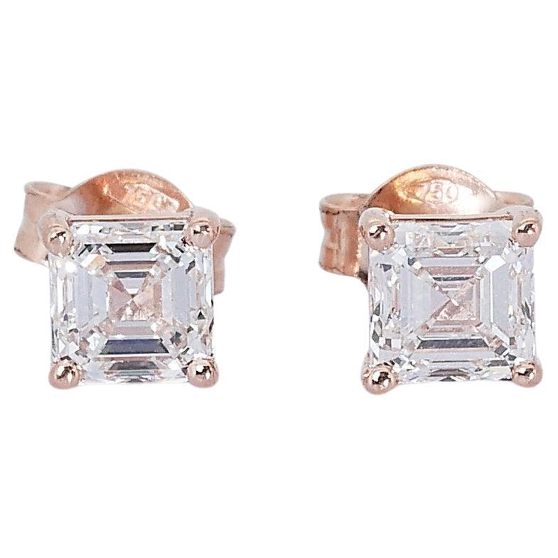 Enchanting 18K Rose Gold Natural Diamond Stud Earrings w/2.02ct - GIA Certified For Sale