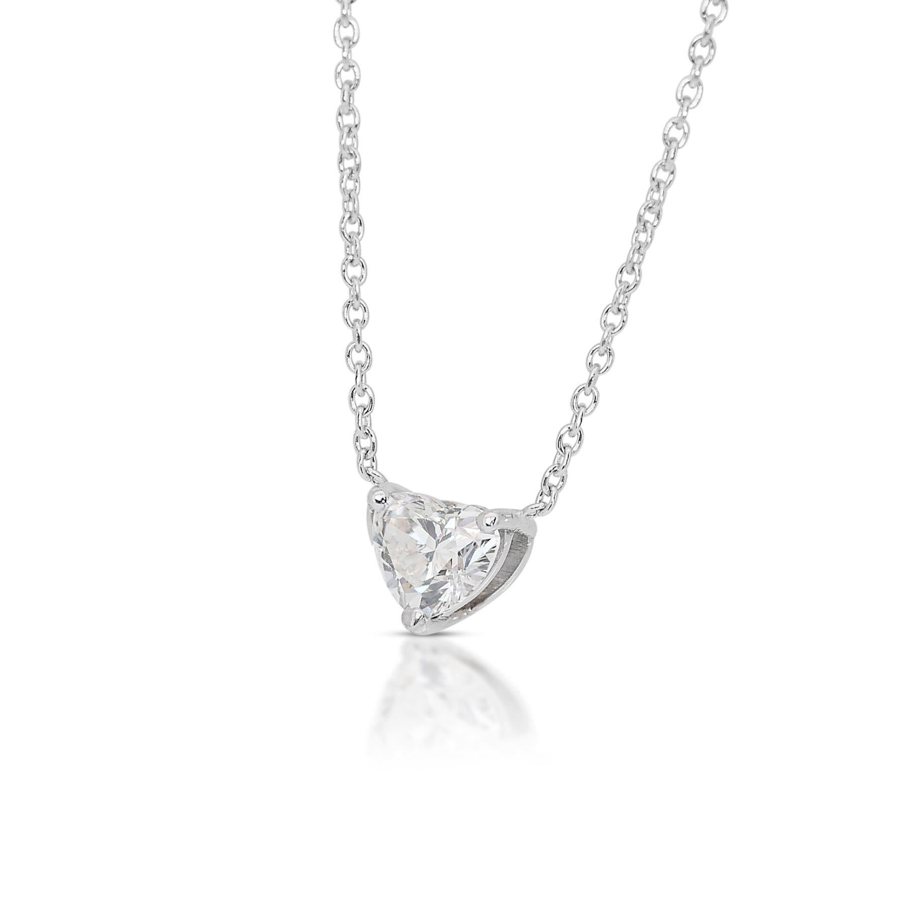Heart Cut Enchanting 18k White Gold Heart-Shaped Diamond Solitaire Necklace w/0.71 ct  For Sale