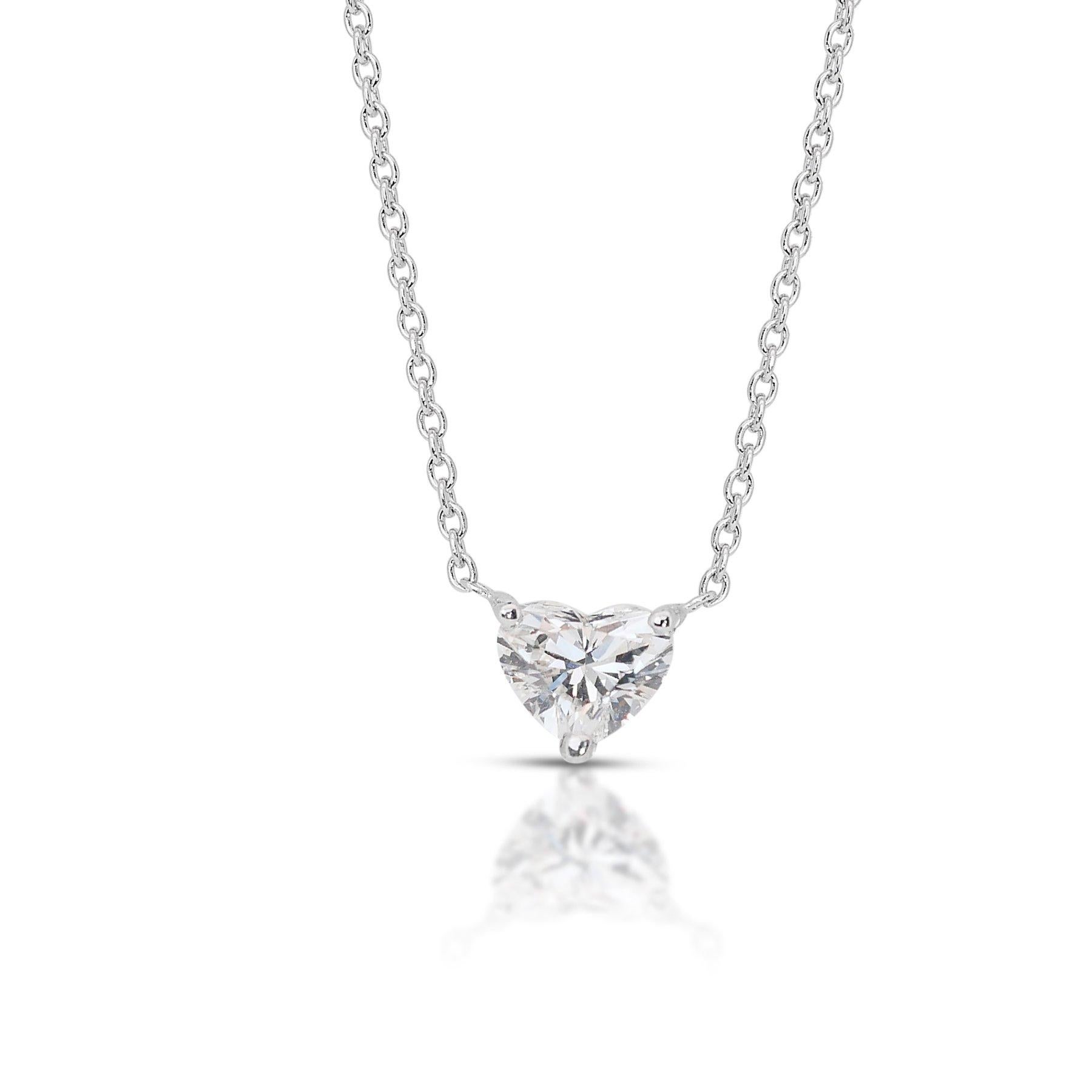 Enchanting 18k White Gold Heart-Shaped Diamond Solitaire Necklace w/0.71 ct  For Sale 2