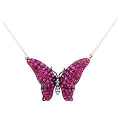 Enchanting 18K White Gold Ruby Butterfly Necklace