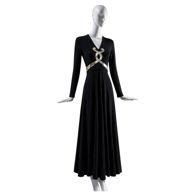 Enchanting 1970s Black Evening Gown with Dual-Tone Serpent Snake For Sale at 1stDibs Enchanting 1970s Black Evening Gown with Dual-Tone Serpent Snake For Sale at 1stDibs