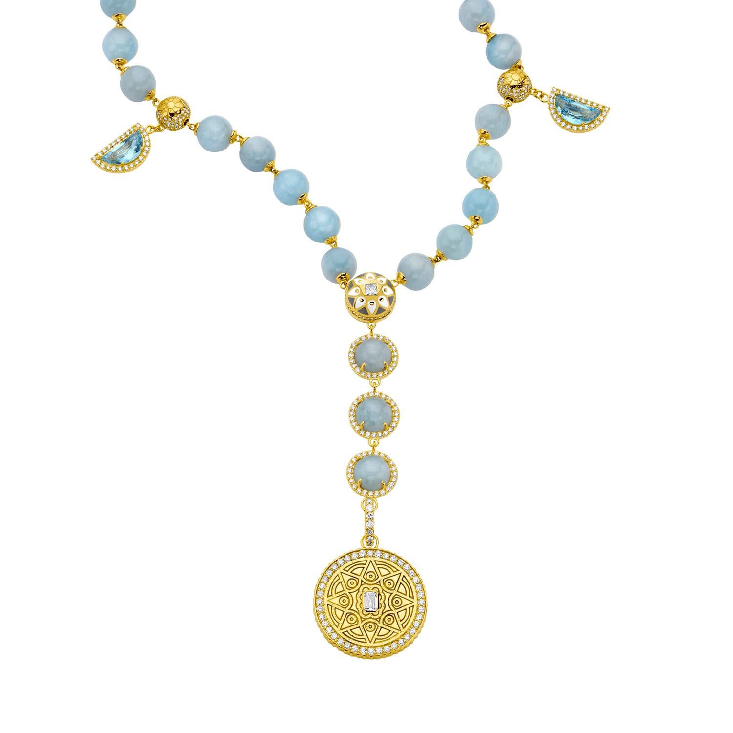 Immerse yourself in the ethereal beauty and spiritual elegance of this extraordinary 20K Yellow Gold Necklace, a masterful creation by the renowned designers at Buddha Mama. This captivating piece features a stunning combination of half moon and