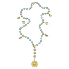 Enchanting 20K Yellow Gold Necklace with Aquamarine and Diamonds by Buddha Mama