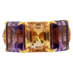 Enchanting 21.02ct Citrine, Amethysts, and Quartzs Ring in 18k Yellow Gold - IGI