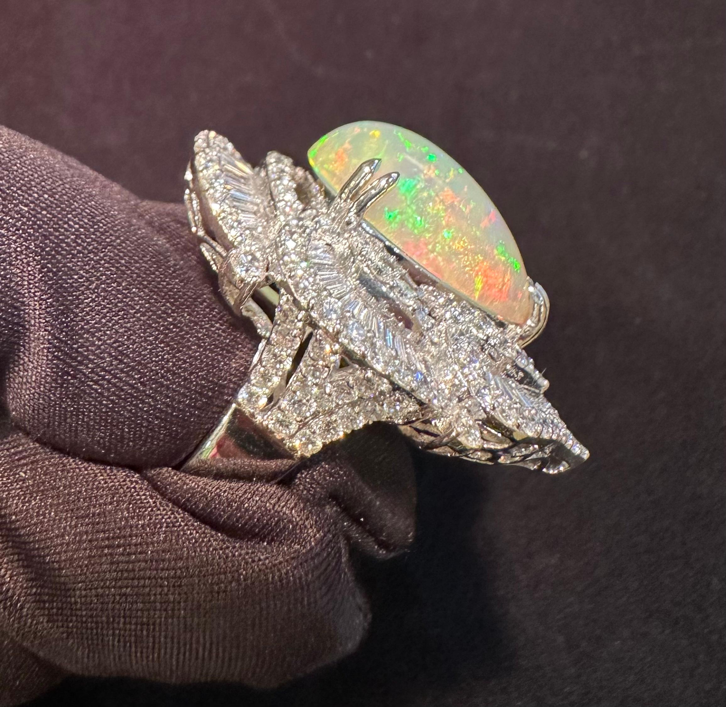 Bezaubernder 24,70 Karat Opal und Diamant in Birnenform 18K Cocktail-Ring mit Wellenschliff im Angebot 5