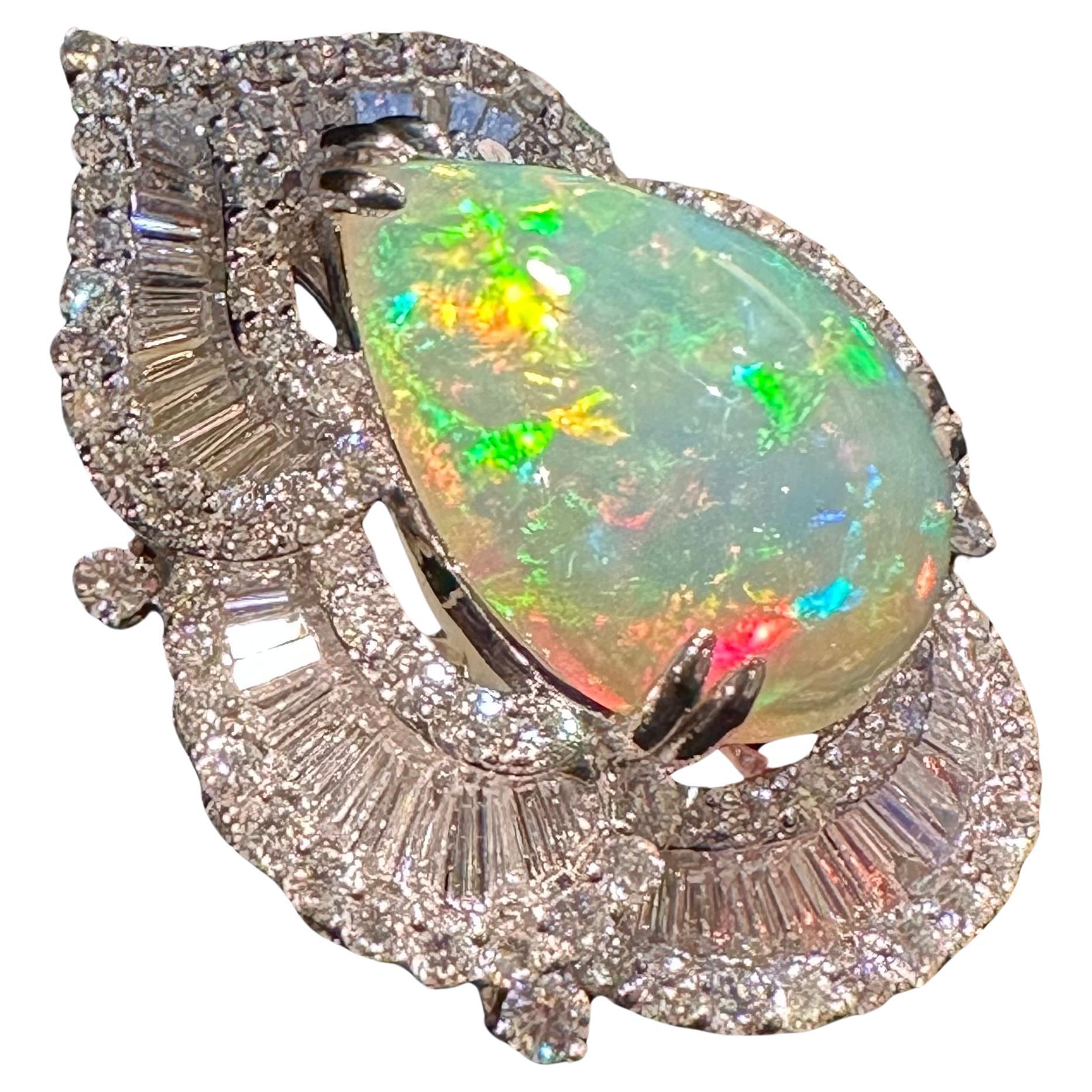 Enchanting 24.70 Carat Opal and Diamond Scalloping Pear Shape 18K Cocktail Ring In Excellent Condition For Sale In Tustin, CA