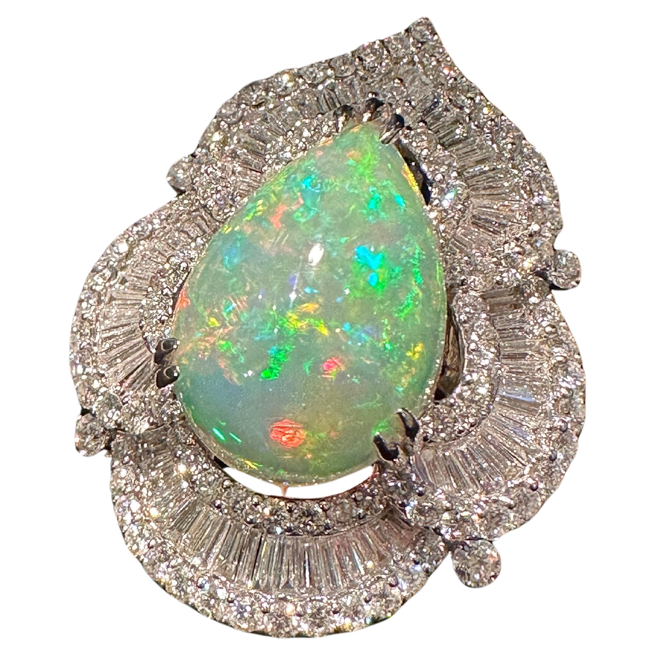 Enchanting 24.70 Carat Opal and Diamond Scalloping Pear Shape 18K Cocktail Ring For Sale