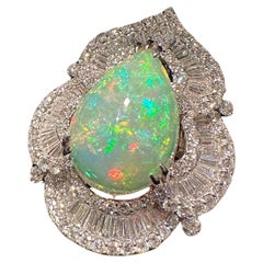 Enchanting 24.70 Carat Opal and Diamond Scalloping Pear Shape 18K Cocktail Ring
