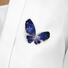 Enchanting 39.18ct Sapphire and Diamond Butterfly Brooch in 18K White Gold