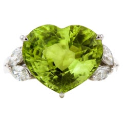 Enchanting 7.62 Carat Burmese Peridot Heart Ring 