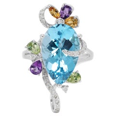 Enchanting 8.72ct Blue Topaz & Multi-Gem w/ Diamond Cocktail Ring