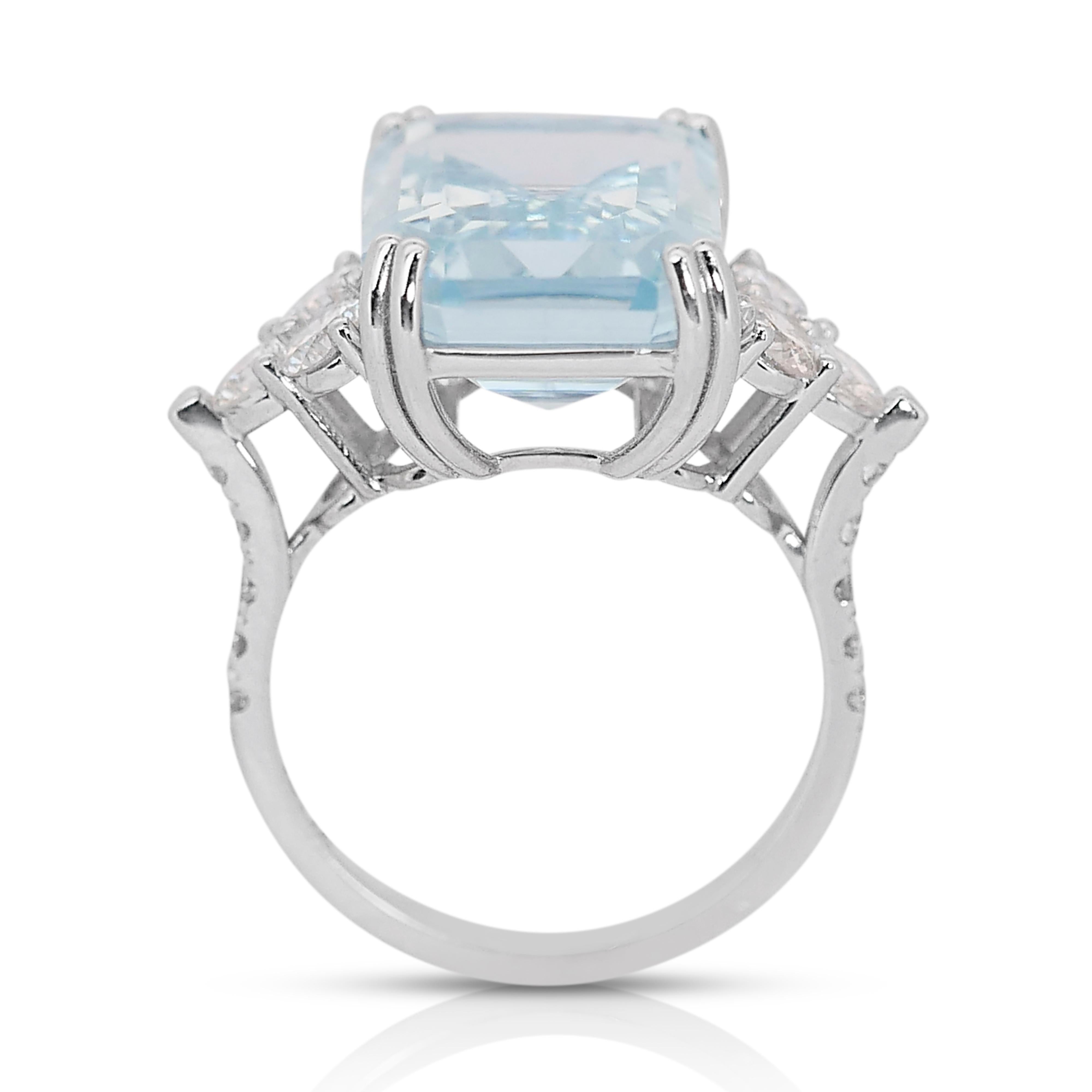 Enchanting 8.80 Carat Emerald Cut Aquamarine Ring in 14K White Gold 2