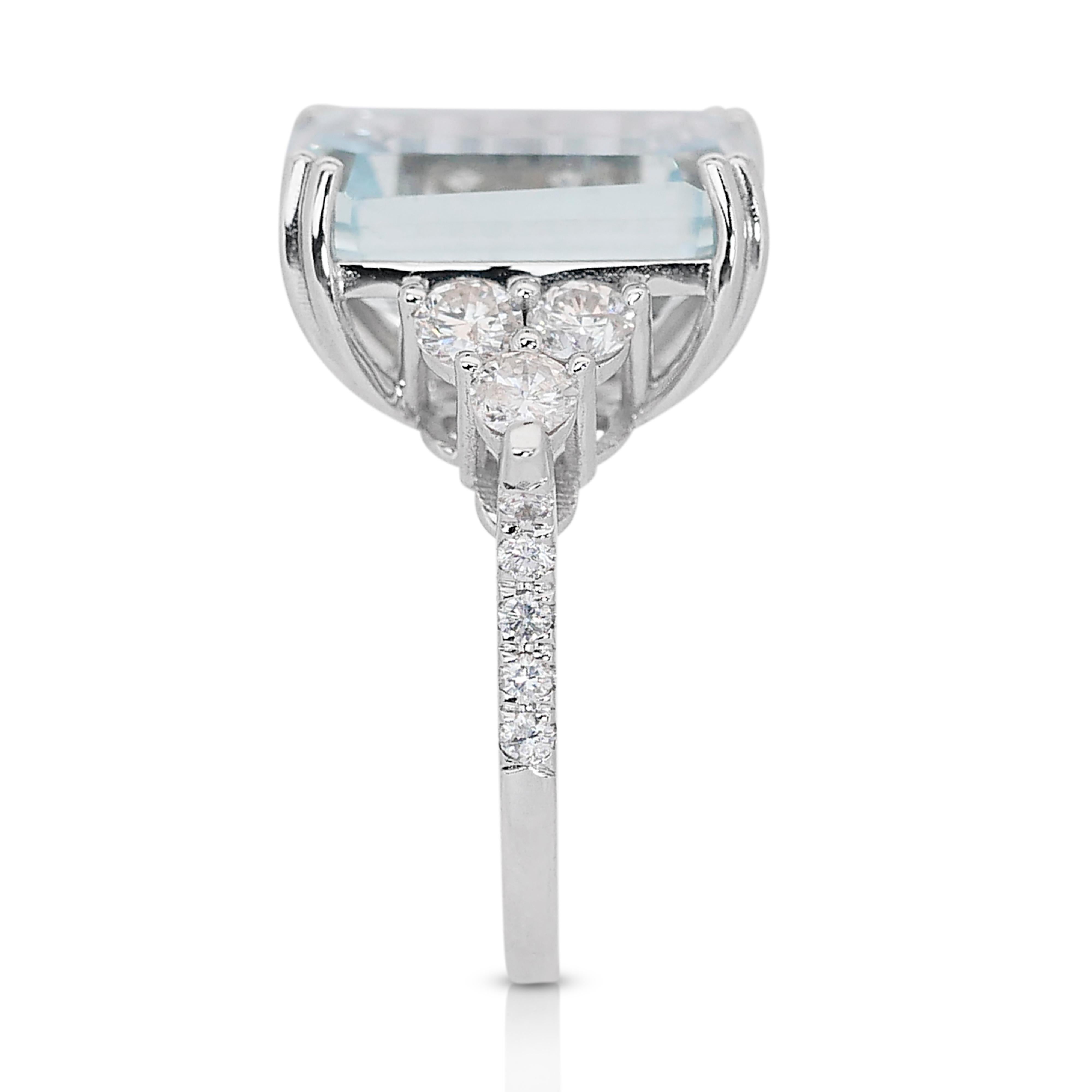 Enchanting 8.80 Carat Emerald Cut Aquamarine Ring in 14K White Gold 3