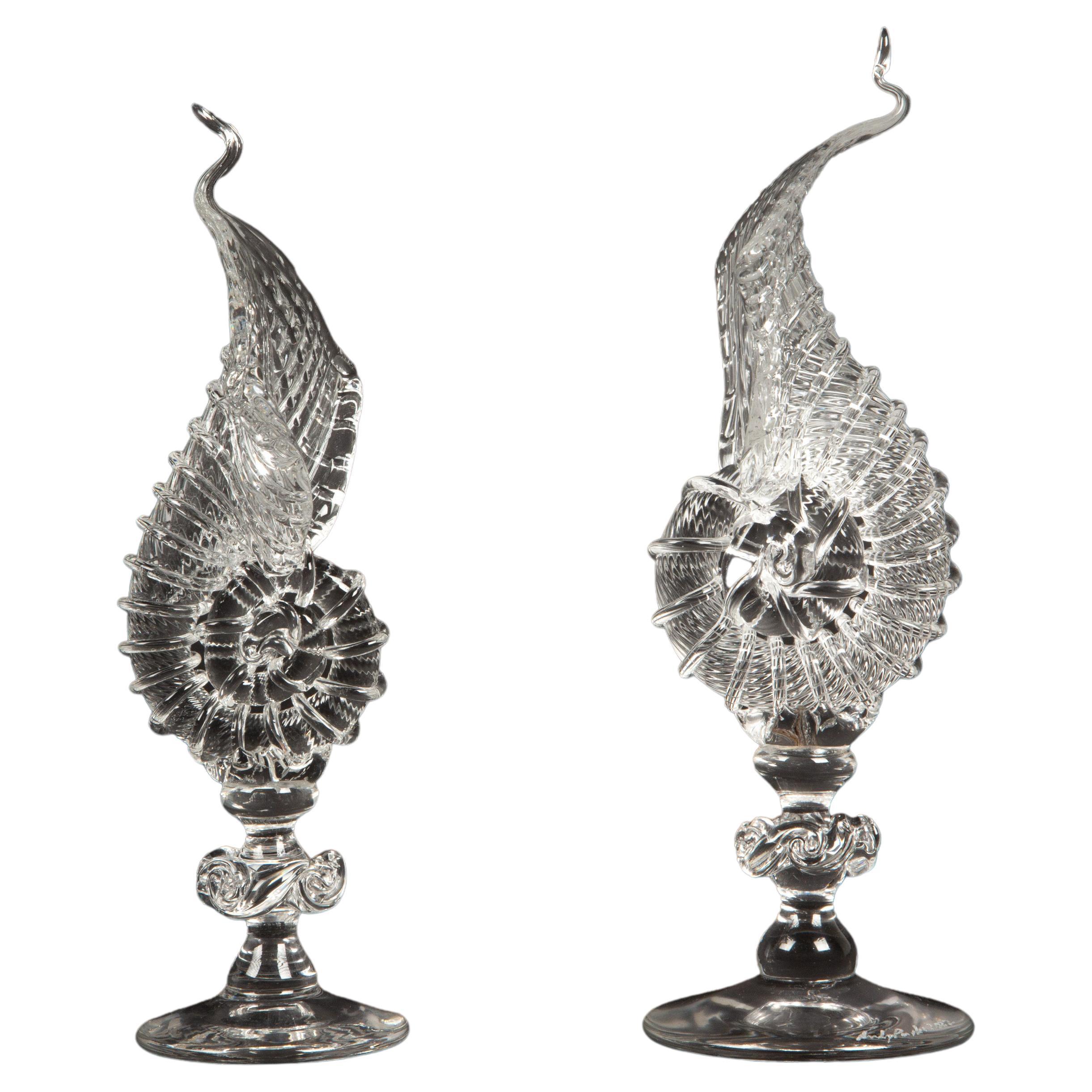 Enchanting 9-Inch Hand Blown Glass Nautilus Pair: Artistry in Glass