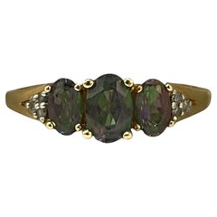 Enchanting Alexandrite and Diamond Solid Yellow Gold Ring Size 6