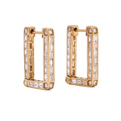 Natürliche Diamanten 2,90 Karat 18K Roségold Inside Out Baguette Quad Creolen Ohrringe
