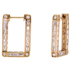 Natural Diamonds 2.90 ct 18K Rose Gold Inside Out Baguette Quad Hoop Earrings 