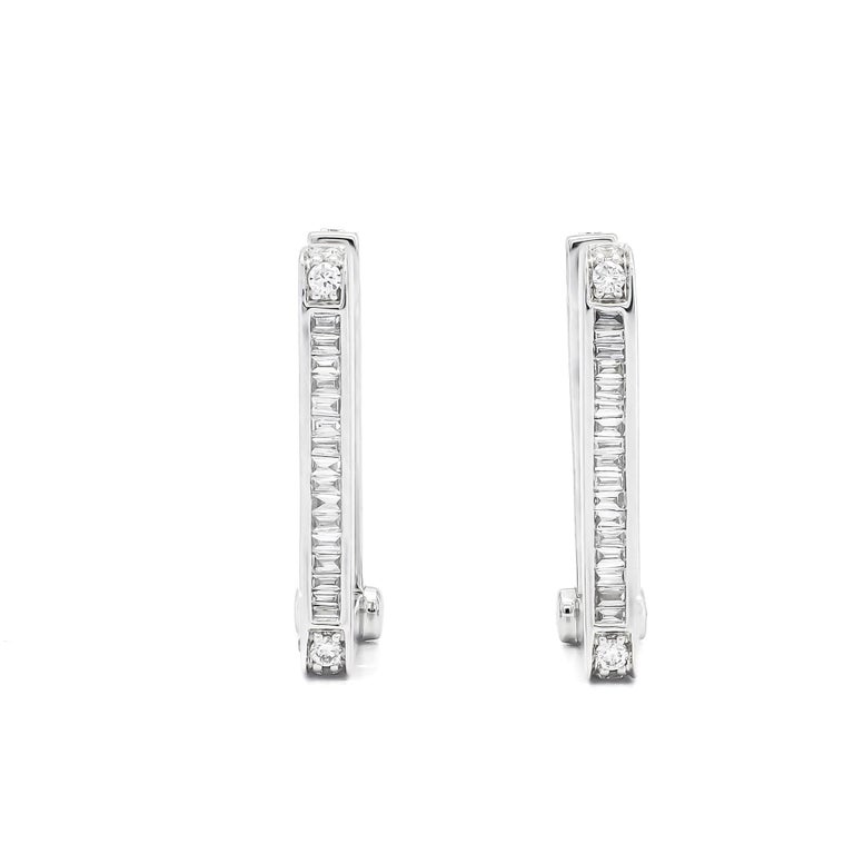 Natural Diamond 0.92 cts 18 KARAT White Gold In N Out Baguette Hoop Earrings  For Sale at 1stDibs | square diamond hoop earrings, all natural allure  white earring
