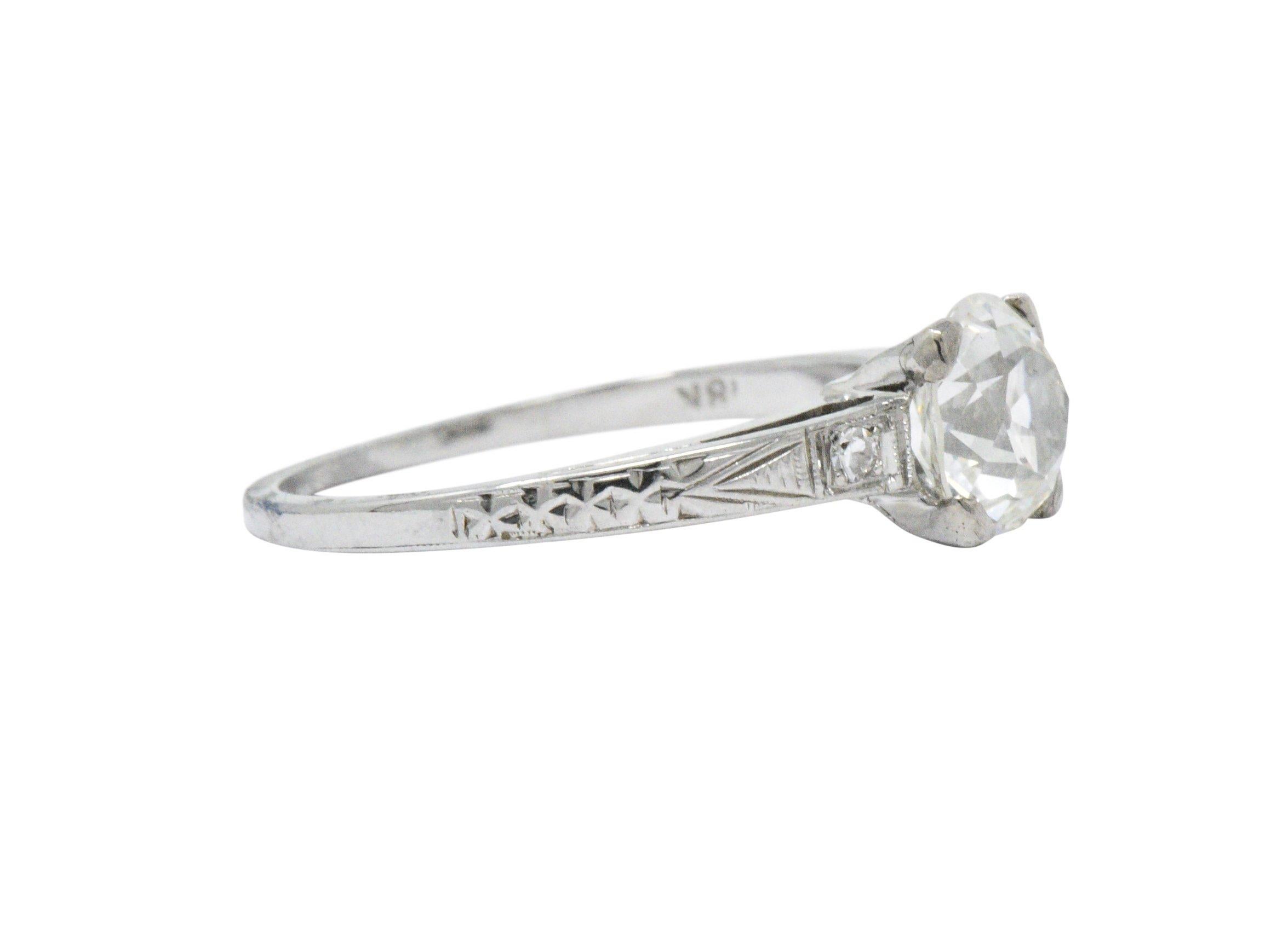 Old Mine Cut Enchanting Art Deco 1.25 CTW Diamond 18K White Gold Engagement Alternative Ring 