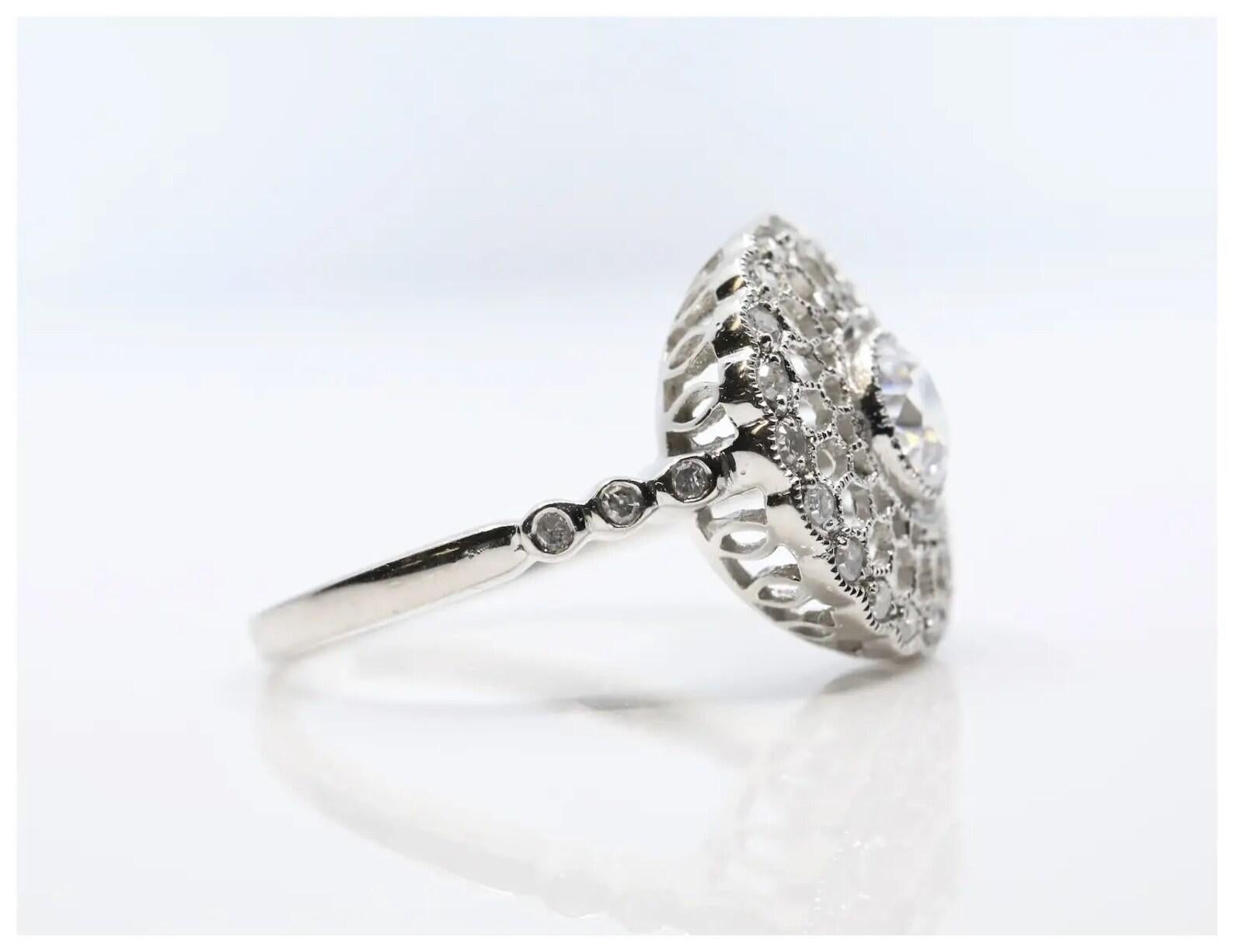 Old European Cut Enchanting Art Deco Diamond Filigree Engagement Ring in Platinum For Sale