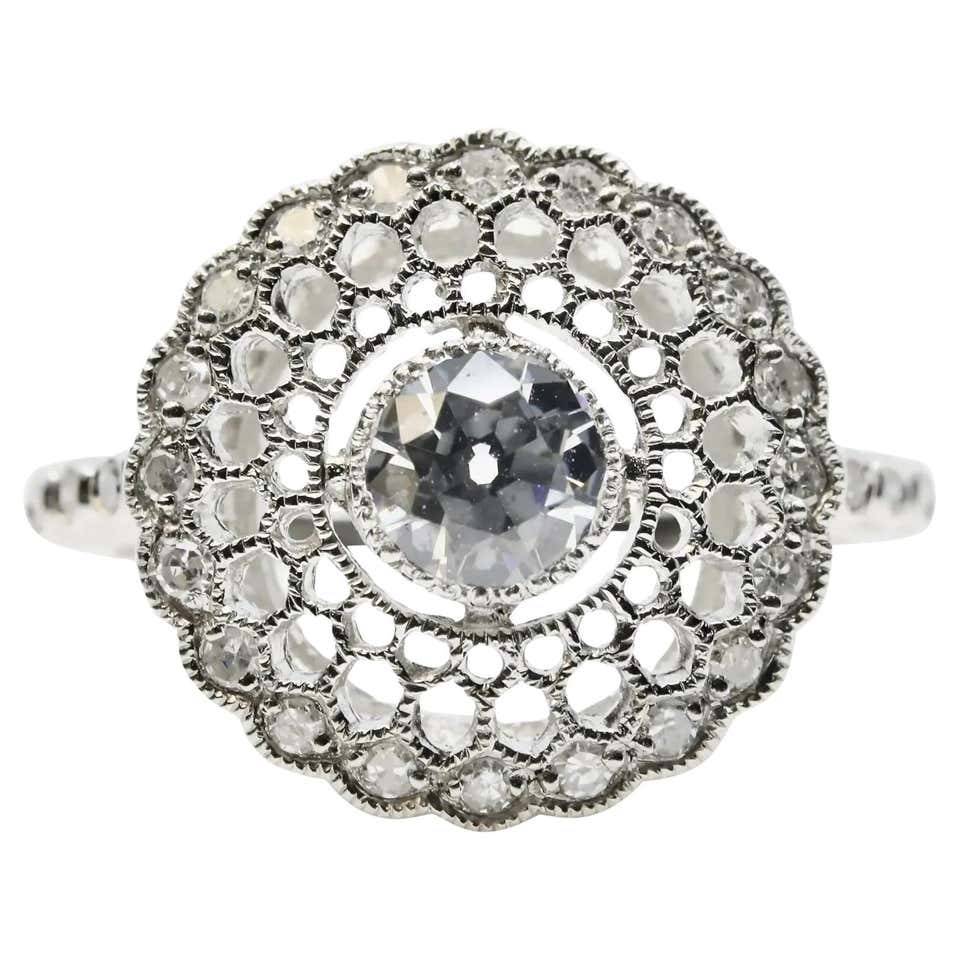 Hand Engraved Art Deco Filigree Diamond Engagement Ring in Platinum For ...