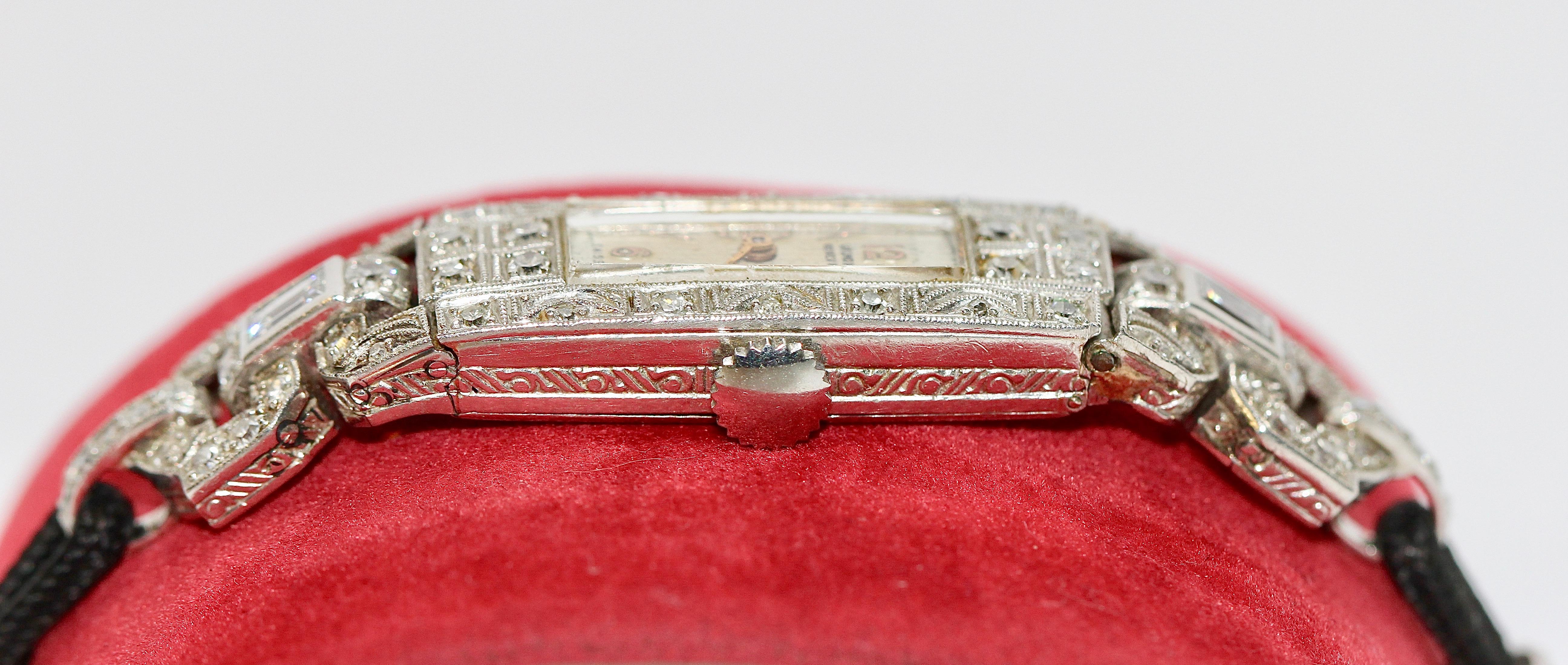 Women's Enchanting Art Deco Platinum Ladies Wristwatch with Diamonds, Valmon Geneve For Sale