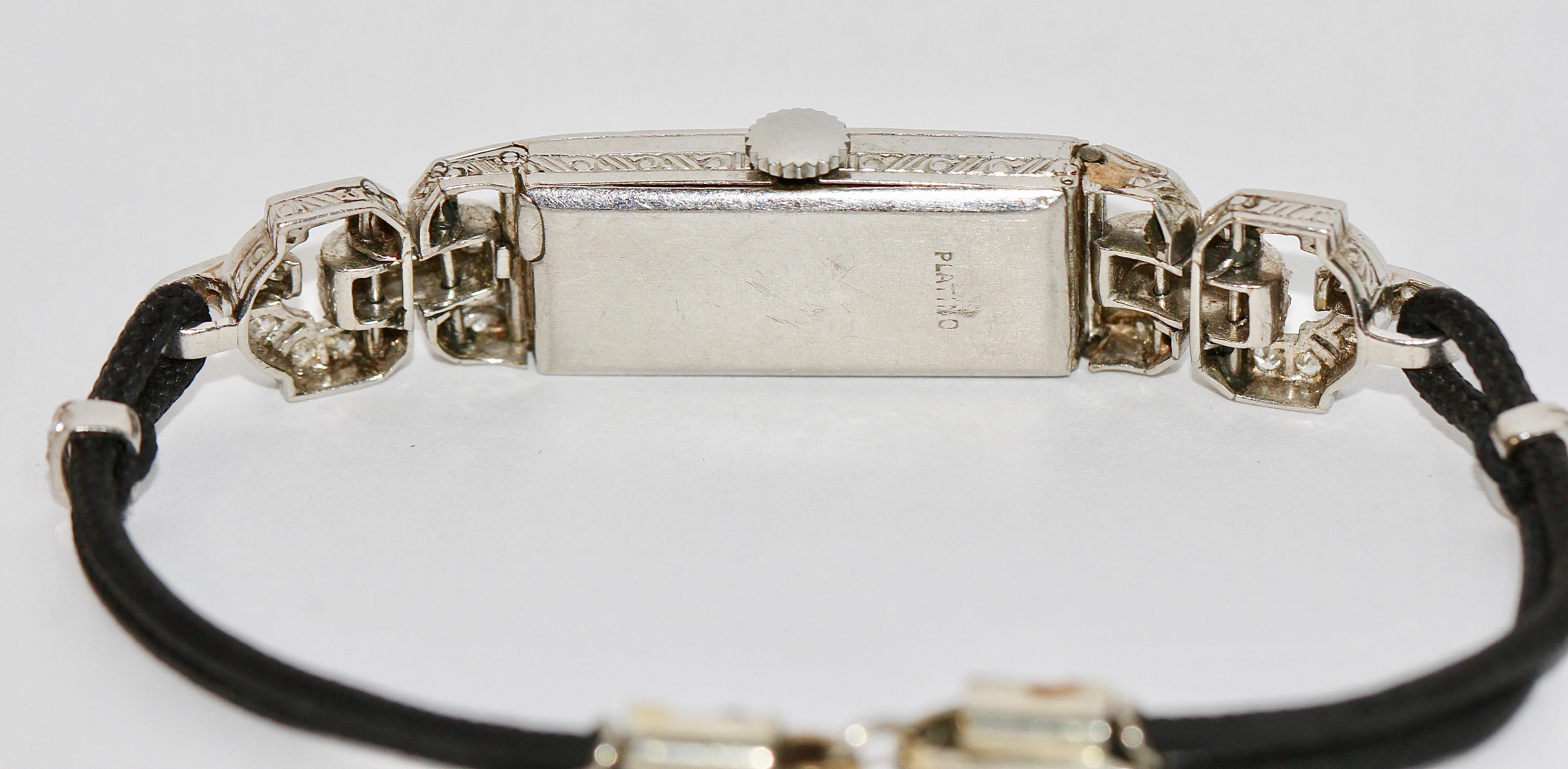 Enchanting Art Deco Platinum Ladies Wristwatch with Diamonds, Valmon Geneve For Sale 2
